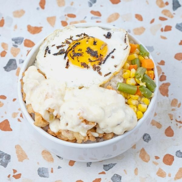 Squid Pop with Cheese Sauce Rice Bowl